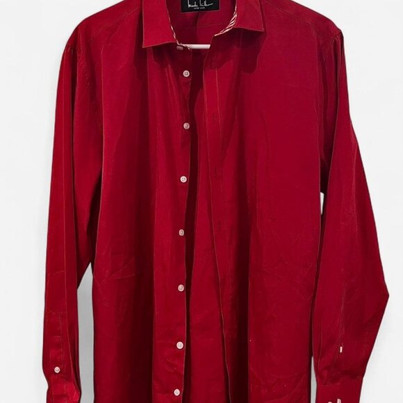 Nicole Miller Men’s Red Long Sleeve Button-Up Shirt – Size M - Picture 1 of 3
